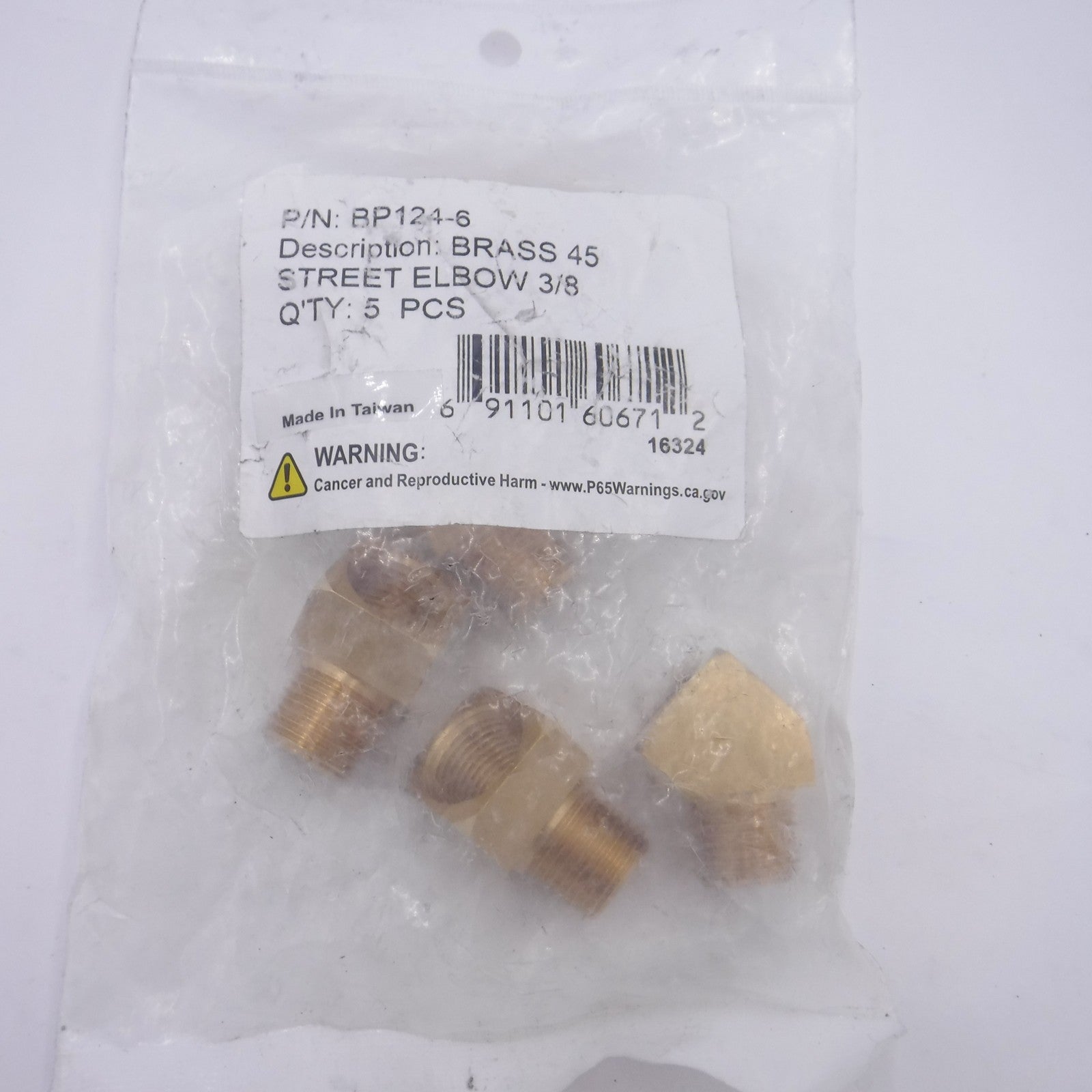 5 Pack Brass 45° 3/8" Street Elbows BP124-6