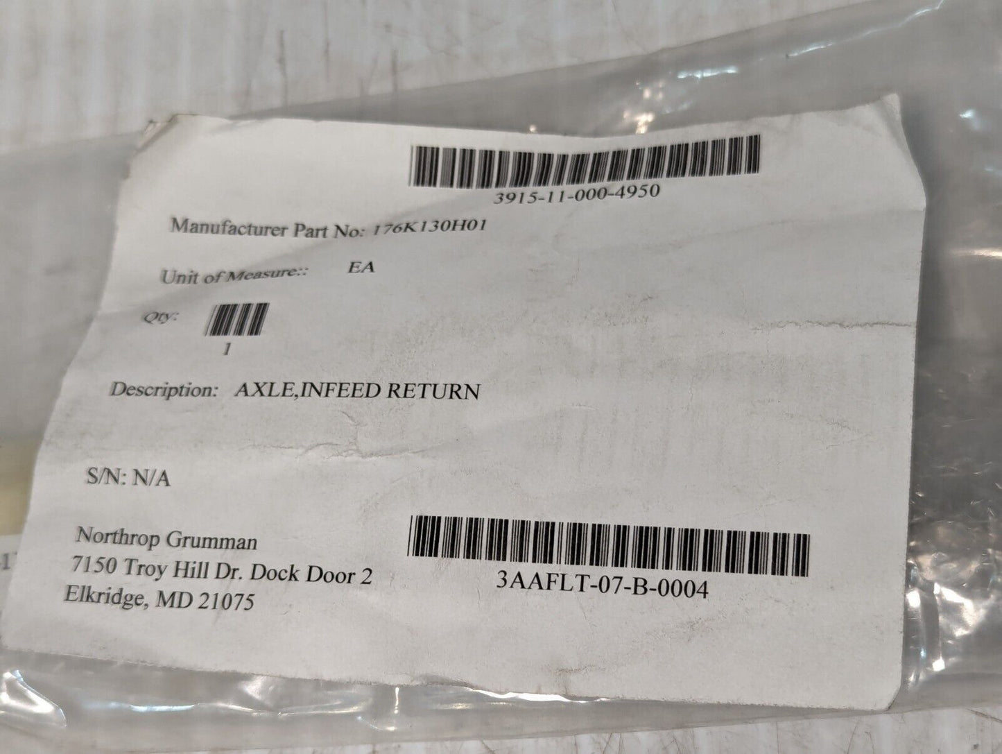 176K 130H01  Infeed Return Axle, 3915-11-000-4950