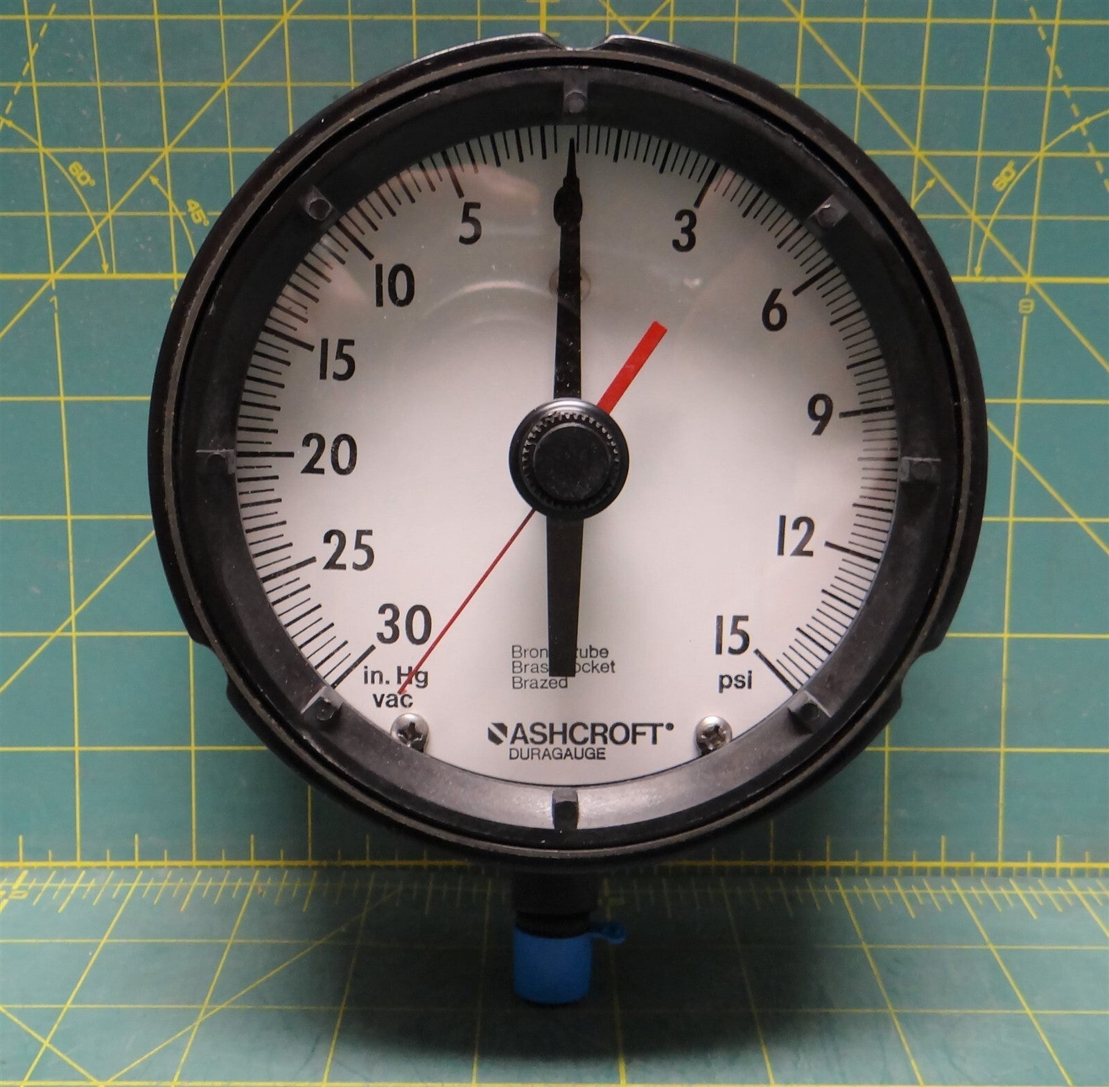 Ashcroft 4.5" Duragauge w/ XEO 30IMV-0-15 PSI 1/4 NPT Bottom Connect 451279AS02L