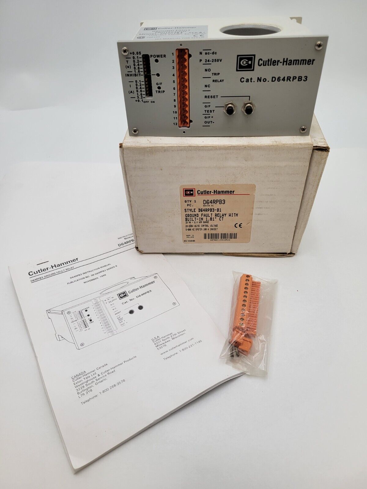 Cutler-Hammer D64RPB3 Ground Fault Relay 10MA-6.4A Range 24-250V Control Ser B1