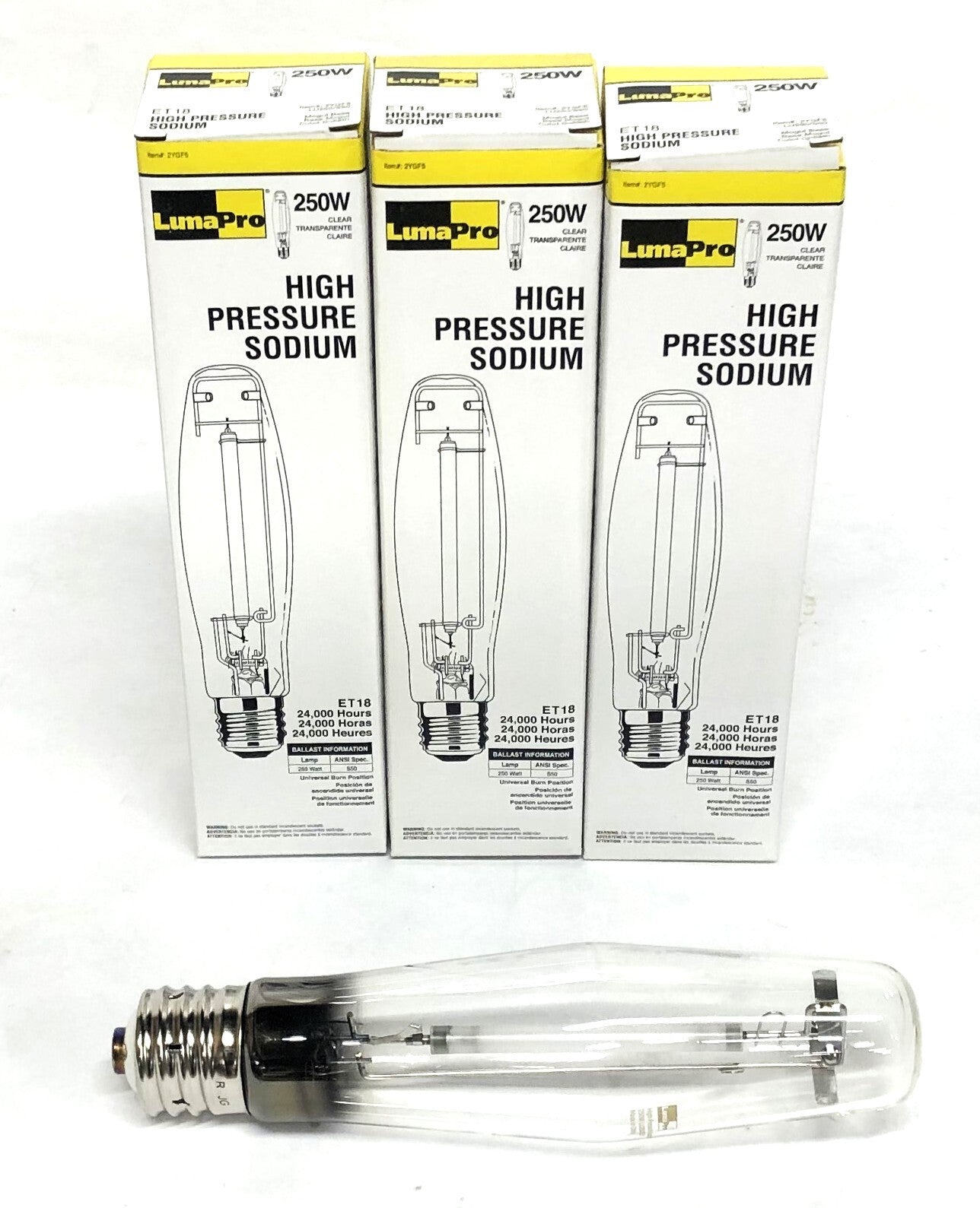 LumaPro 250W High Pressure Sodium Lamp ET18 (2YGF5) [Lot of 3] NOS