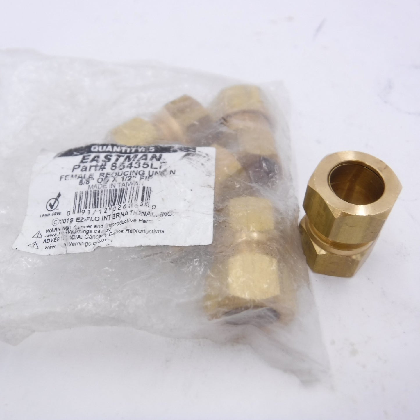 5 Pack Eastman Female Reducing Union 5/8" OD x 1/2" FIP, 65435LF Brass