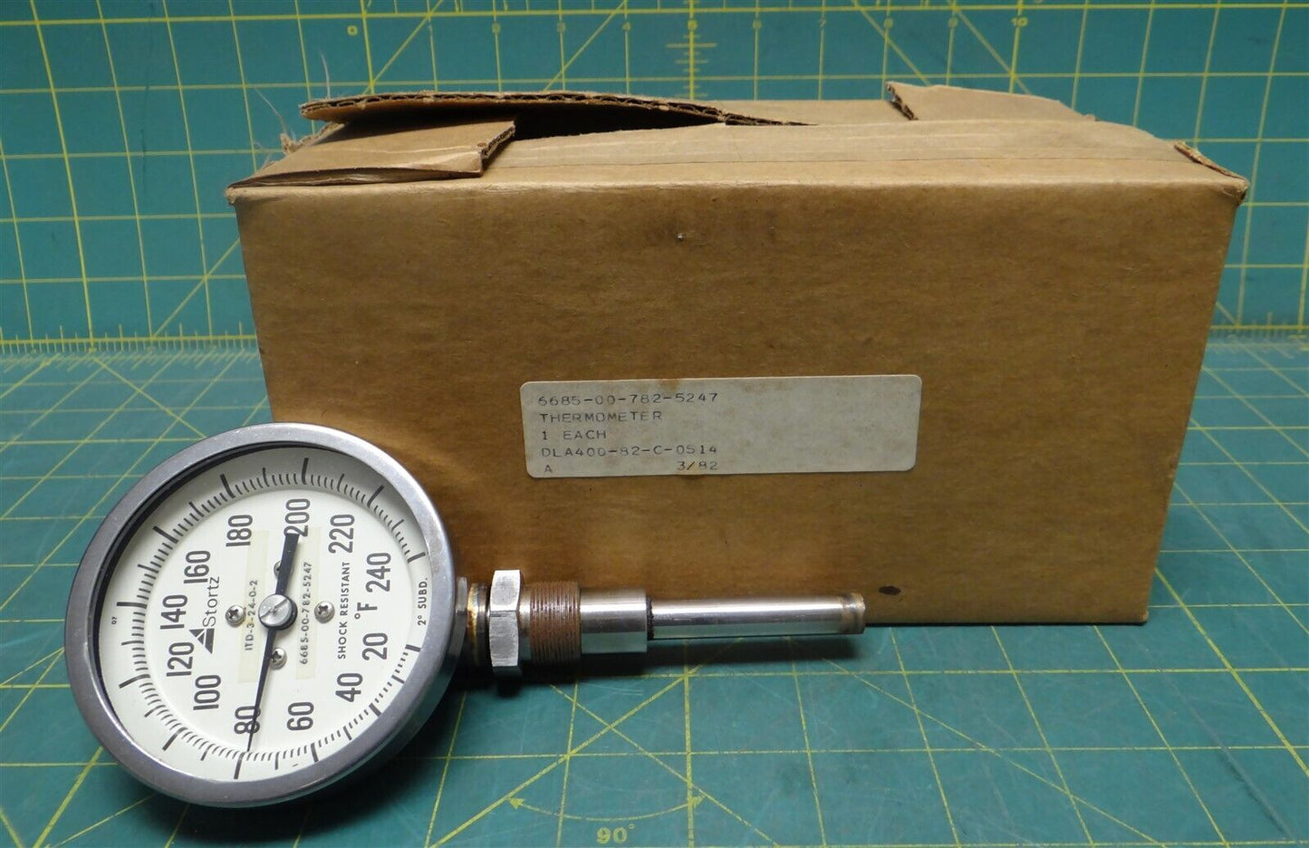 Stortz ITD-3-24-0-2 Bimetallic Thermometer 6685-00-782-5247 0-240 PSI 7" Length