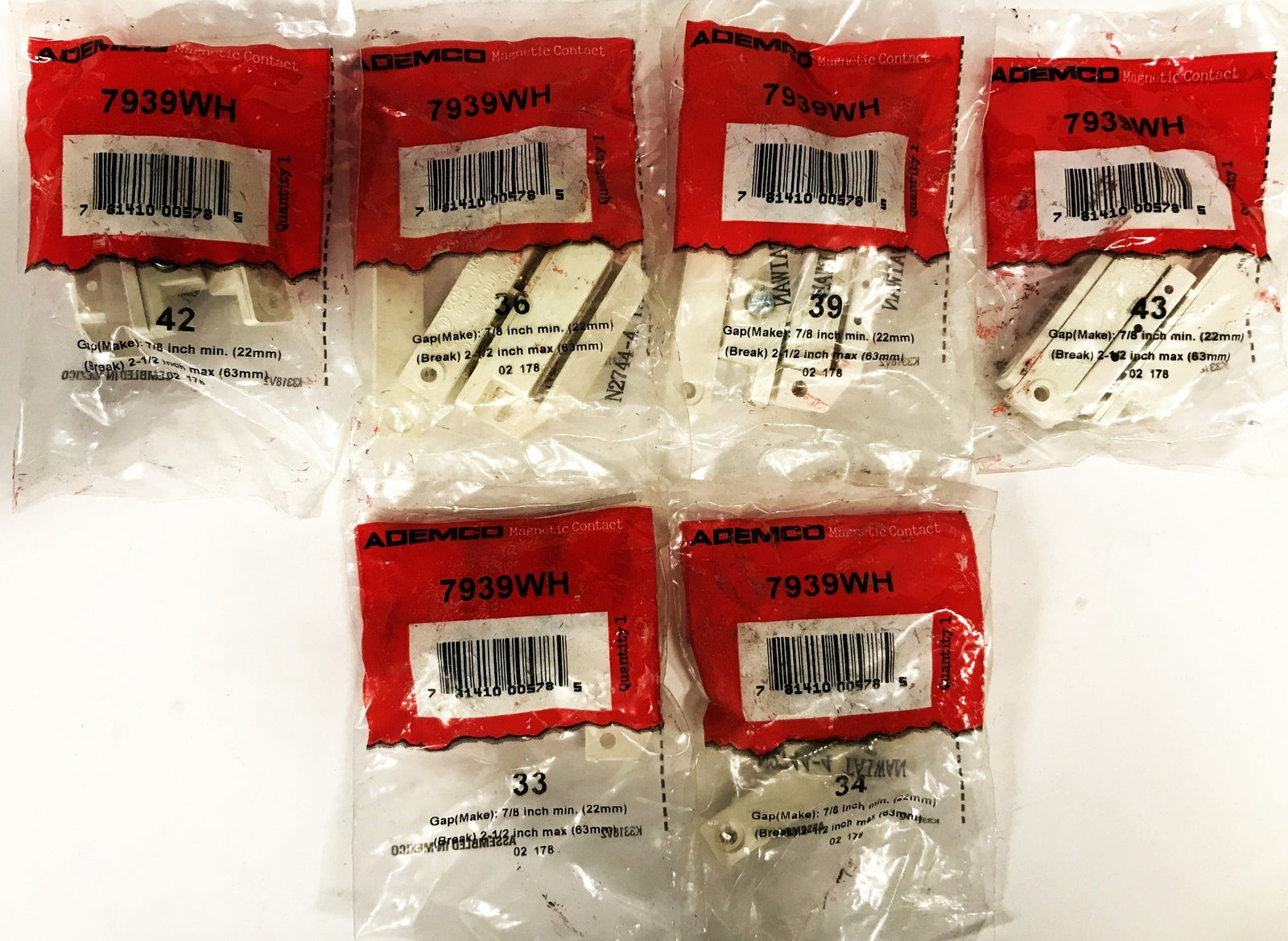Ademco Magnetic Contact 7939WH [Lot of 6] NOS
