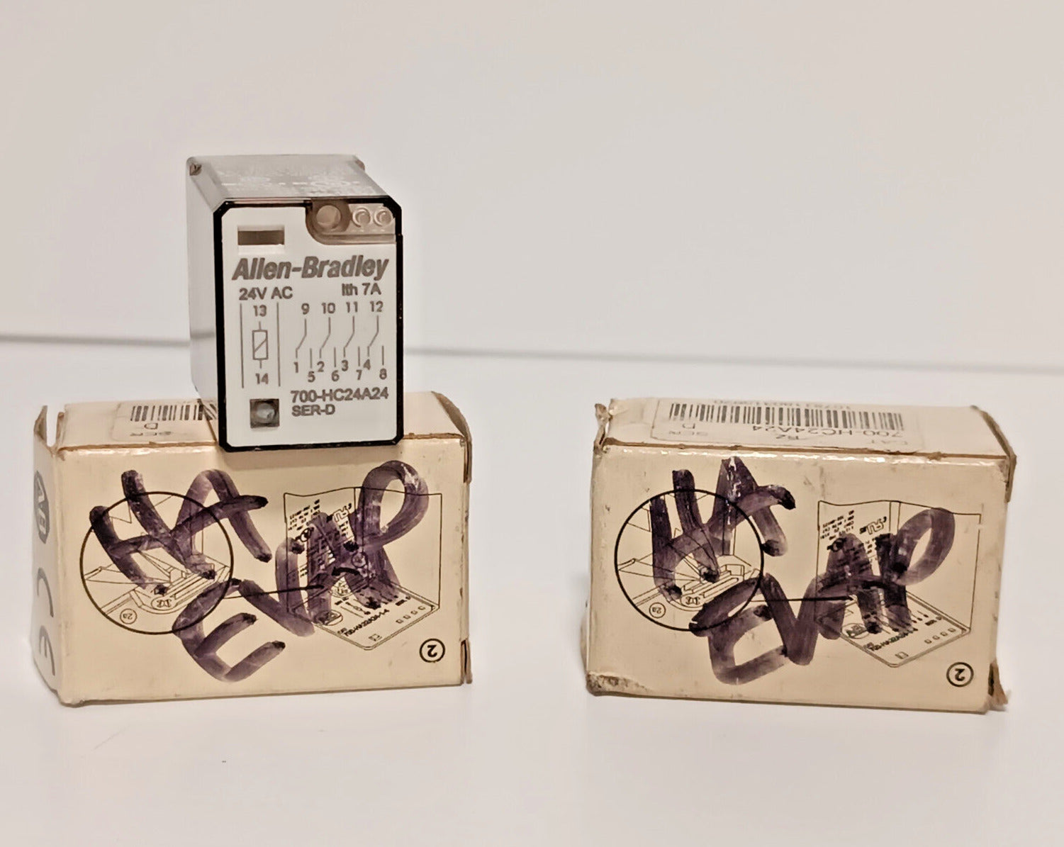 Lot of 2: Allen Bradley 700-HC24A24, Ser D, Relays, "-3" Option, Push-To-Test