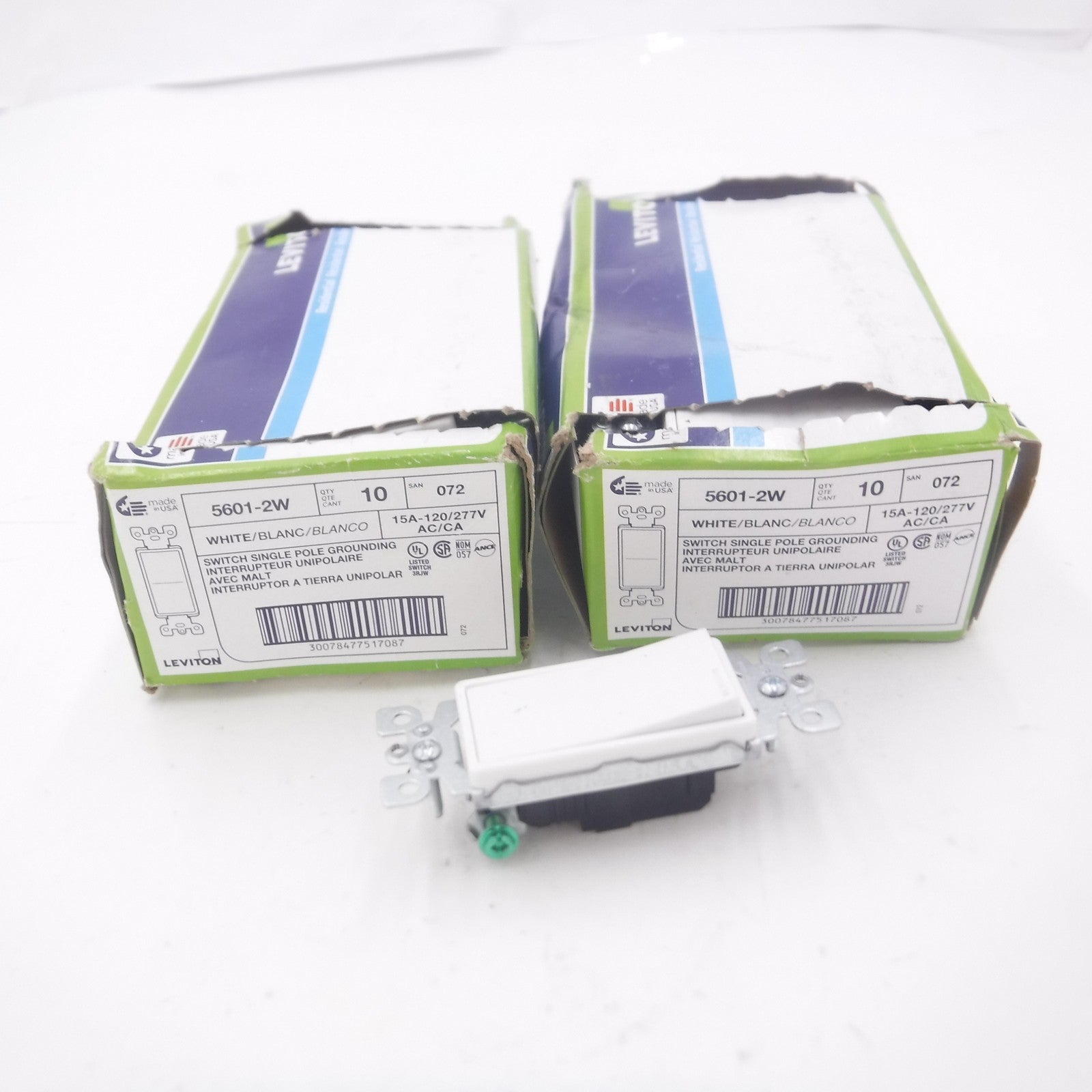 20 Pack Leviton 15 Amp Single Pole Rocker Quiet Light Switch White