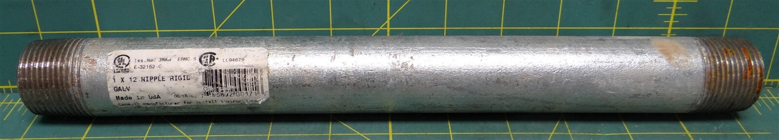 1" X 12" Rigid Galvanized Steel NPT Threaded Electrical Metal Conduit Nipple 