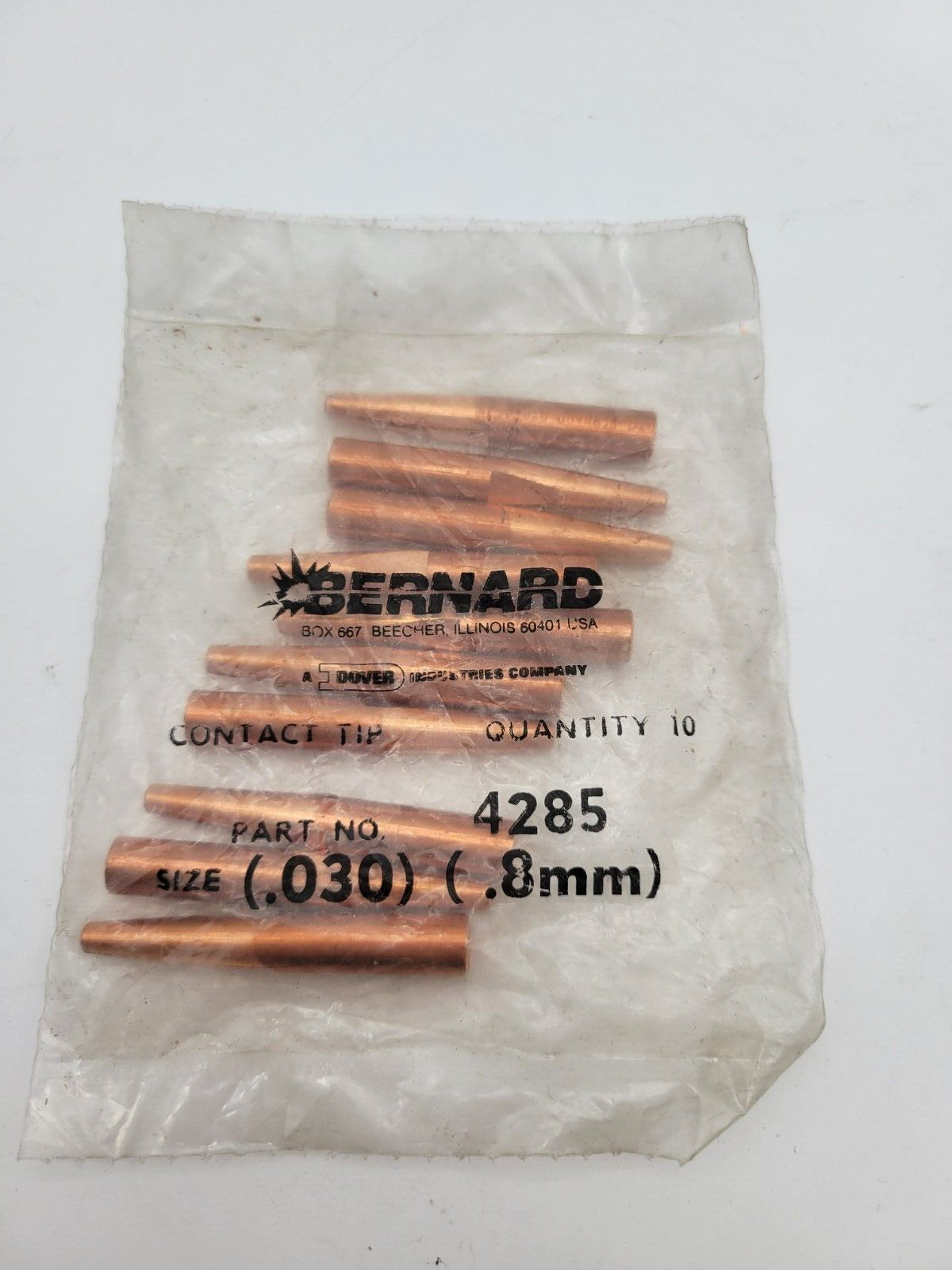10PC Bernard 4285 Contact Tip Size .030 Elliptical for Bernard Q and S MIG Gun