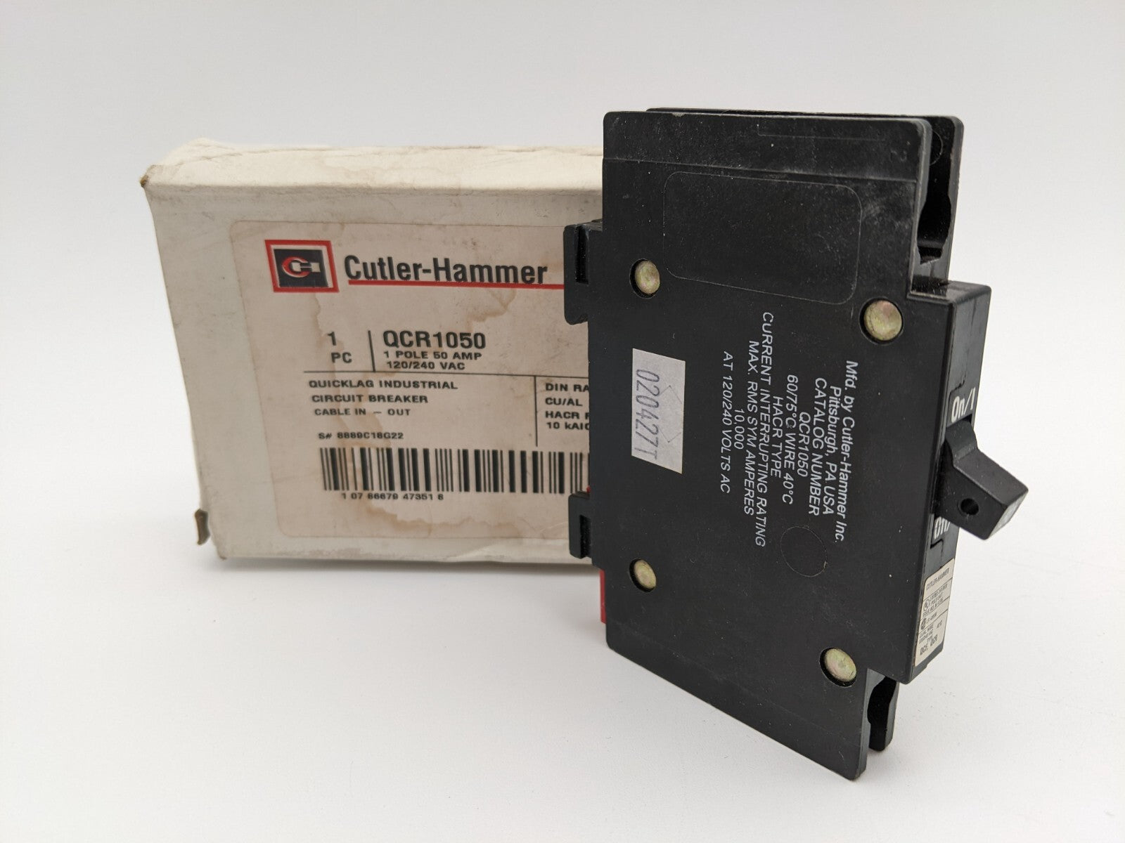 Cutler-Hammer QCR1050 Circuit Breaker 50 Amp 240 VAC 1 Pole DIN Rail Mount NOS