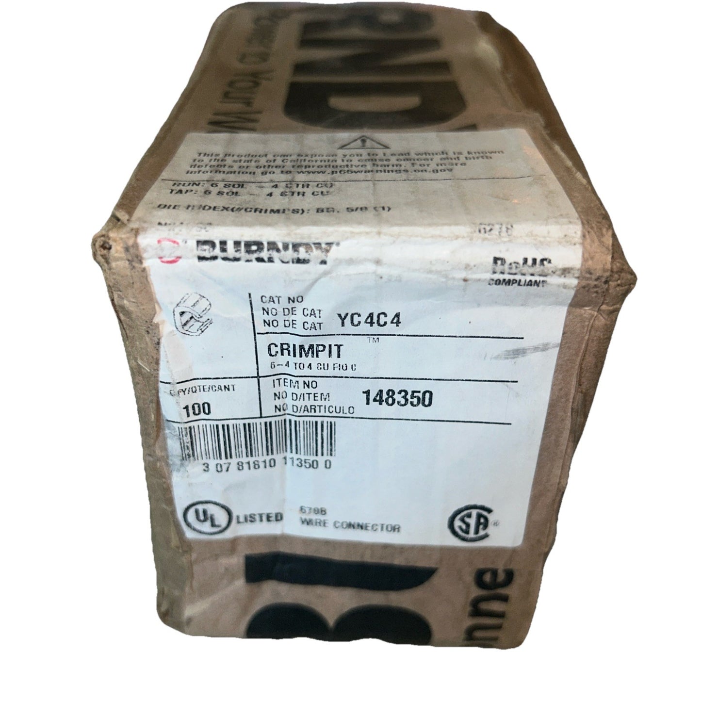 *QTY 98* Burndy YC4C4 Copper Crimp Compression Connectors CU 6 Sol-4.       B4