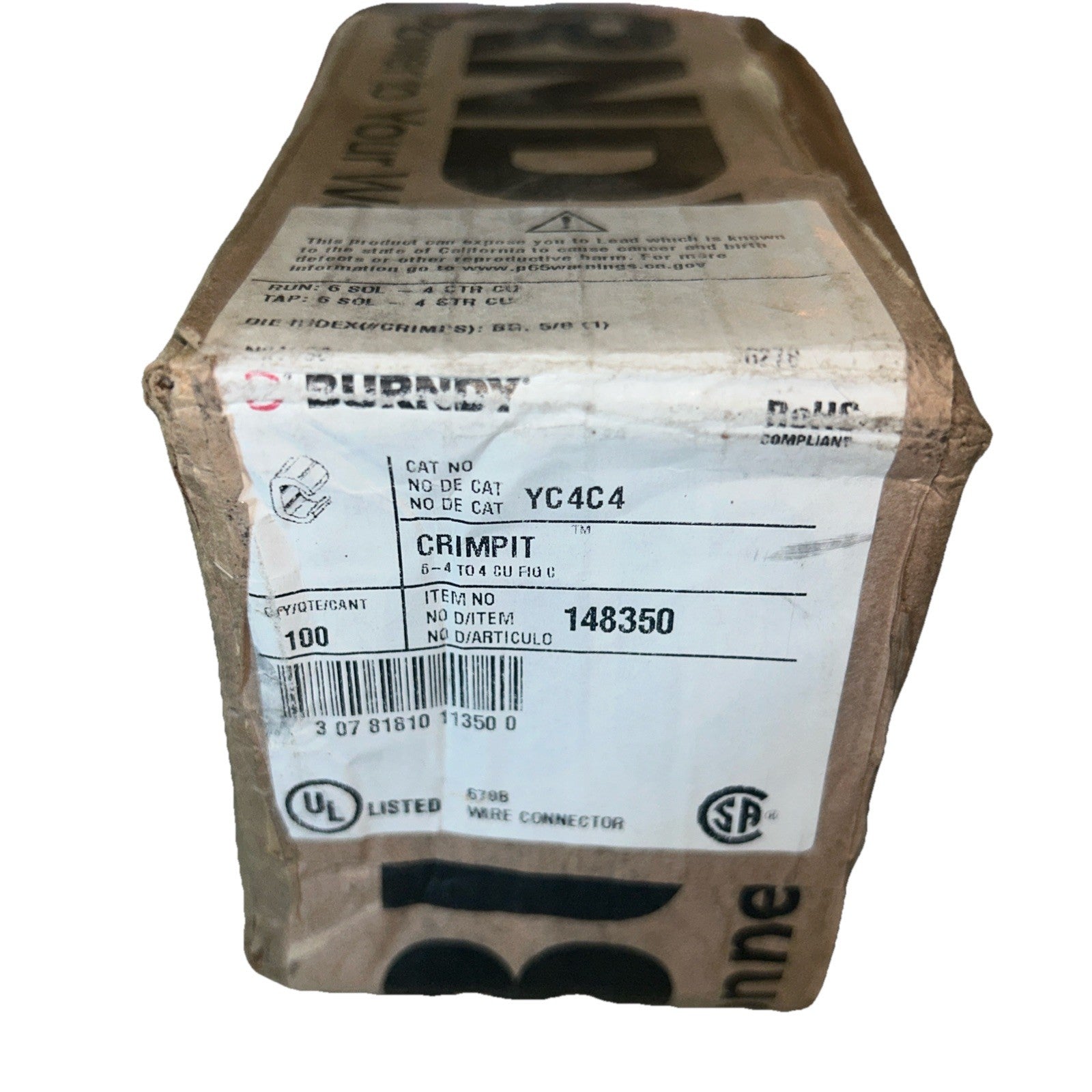 *QTY 98* Burndy YC4C4 Copper Crimp Compression Connectors CU 6 Sol-4.       B4