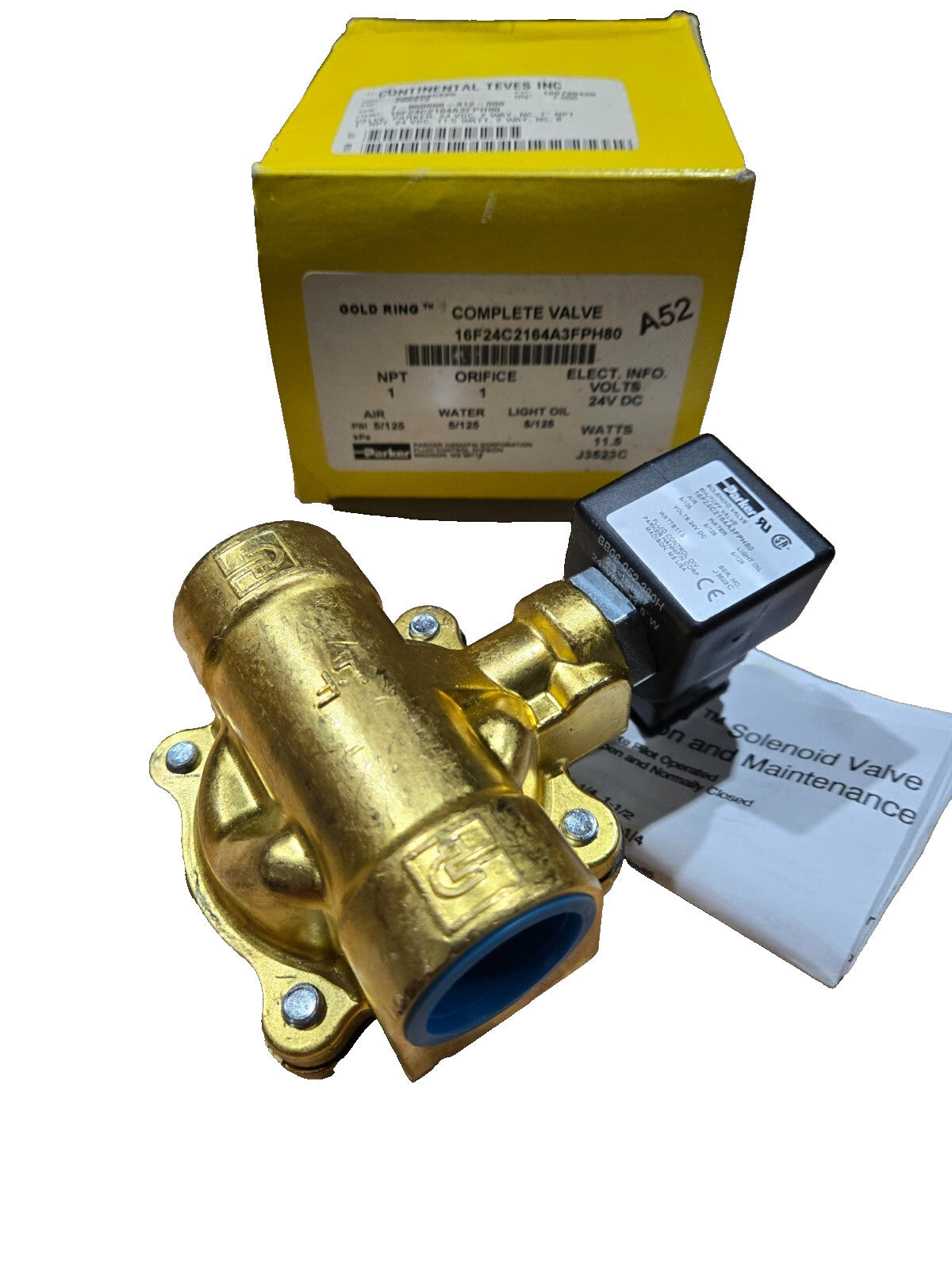 Parker 16F24C2164A3FPH80 2-Way Solenoid Valve 24VDC 1NPT NC 11.5W GOLD RING NEW