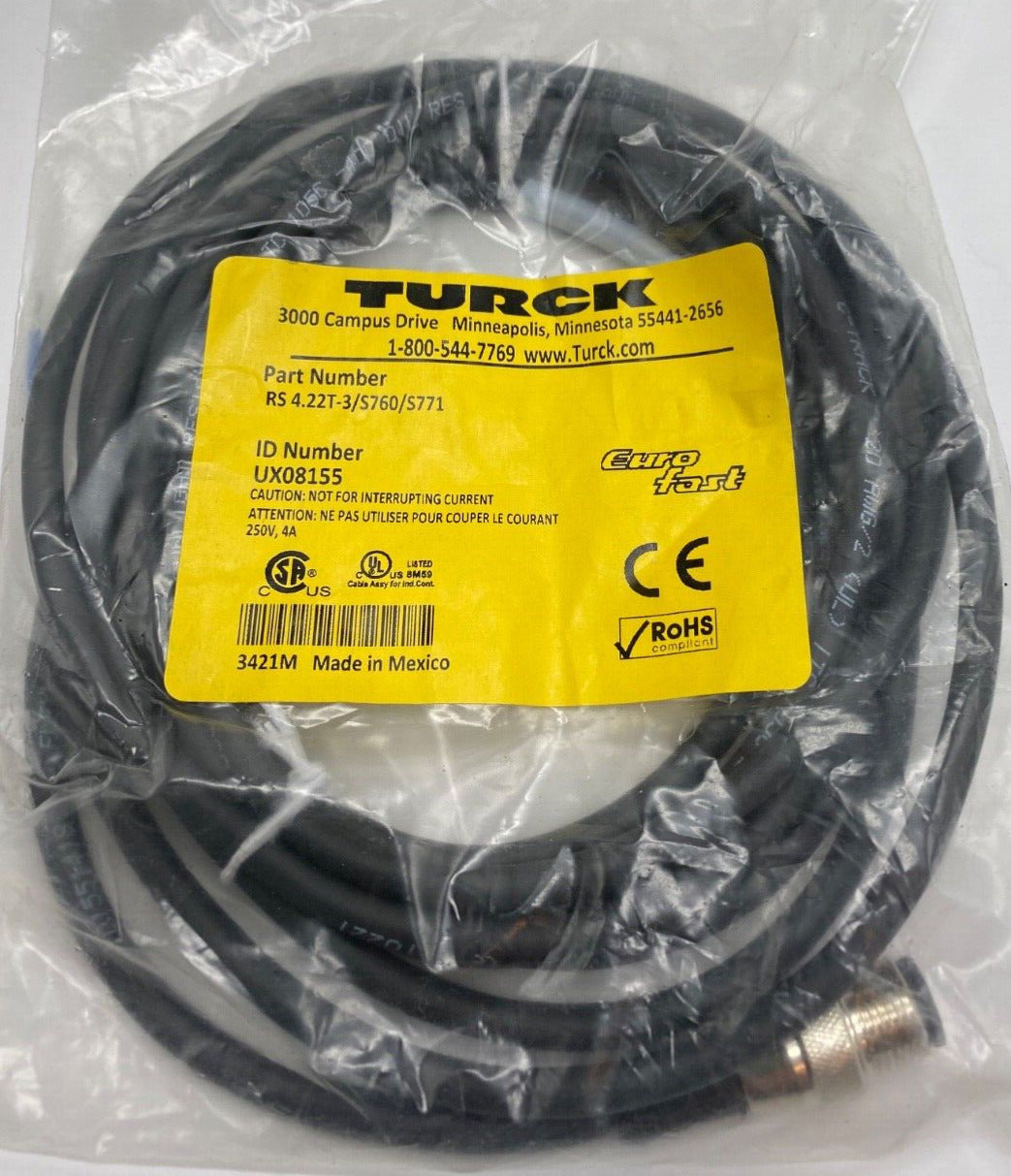 Turck cable RS 4.22T-3/S760/S771 Euro-fast ID# UX08155 straight male 2 wire