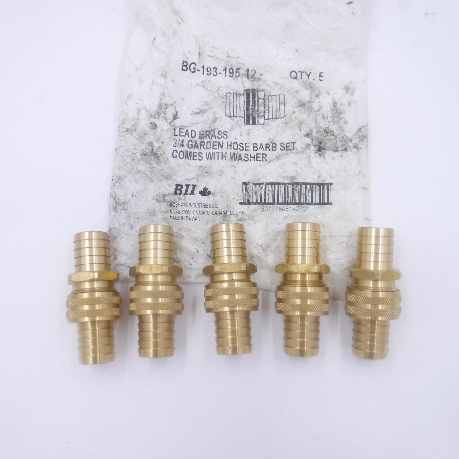 5 pack Boshart BG-193-195-12 Garden Hose 3/4" Barb Couplings with Washer