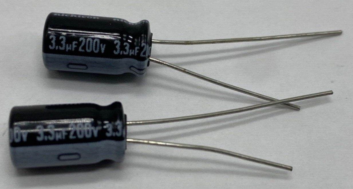 Pack of 2, Nichicon UVZ2D3R3MED electrolytic capacitor radial lead 3.3uf/200V