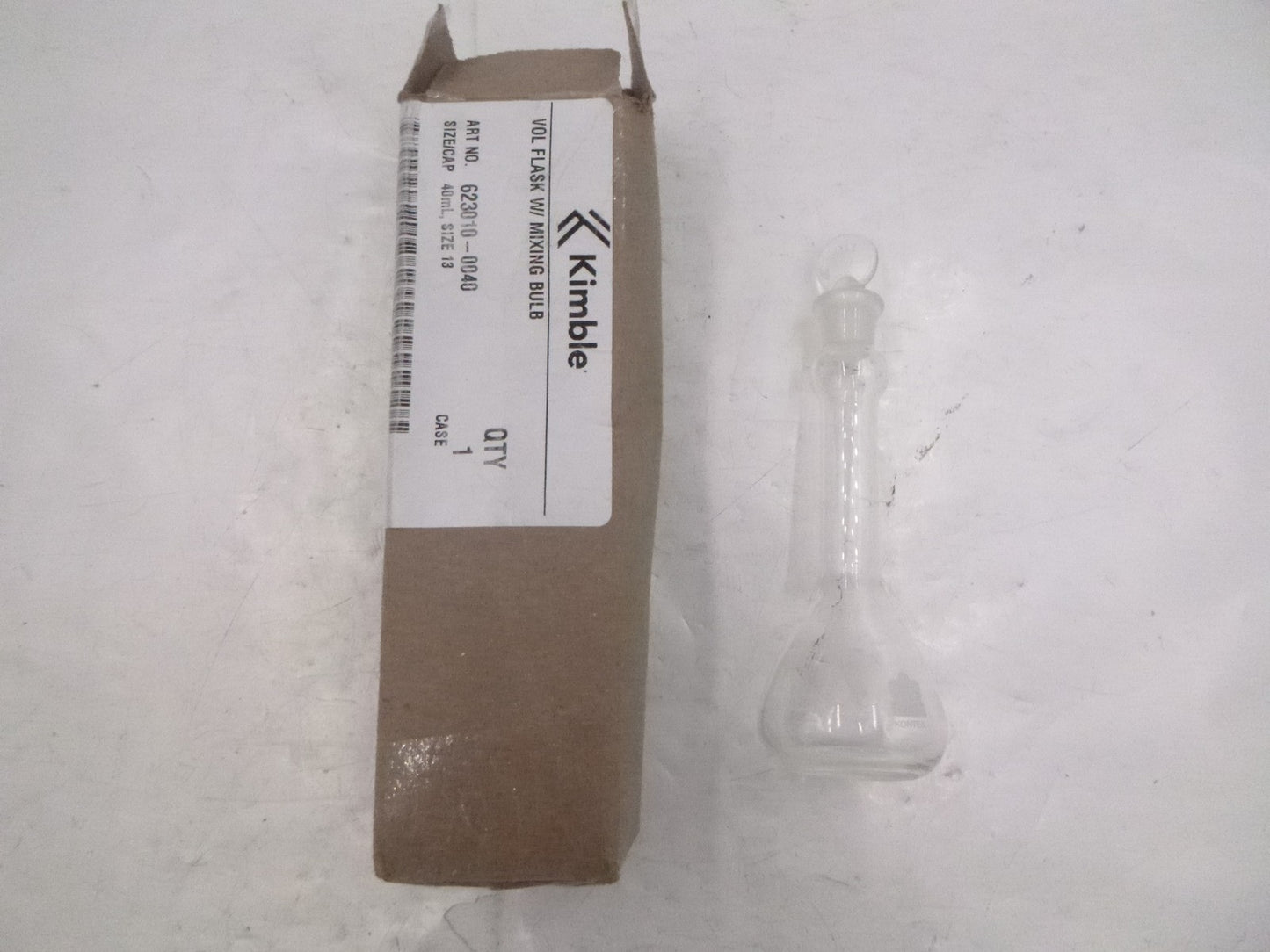 Kimble Kontes 40mL Size 13 Volumetric Flask 623010-0040 Class A w/ Mixing Bulb