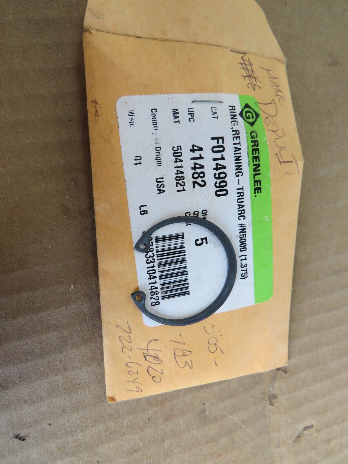 Greenlee® F014990 Retaining Ring, 1-3/8 in Dia Shaft