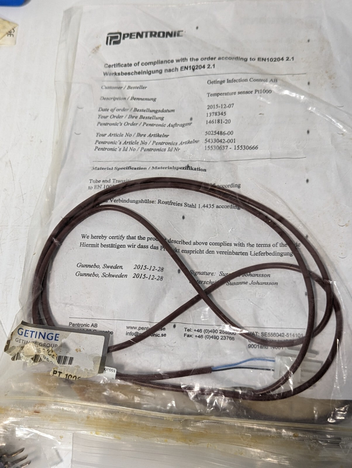 Getinge PT-1000 Temperature Sensor