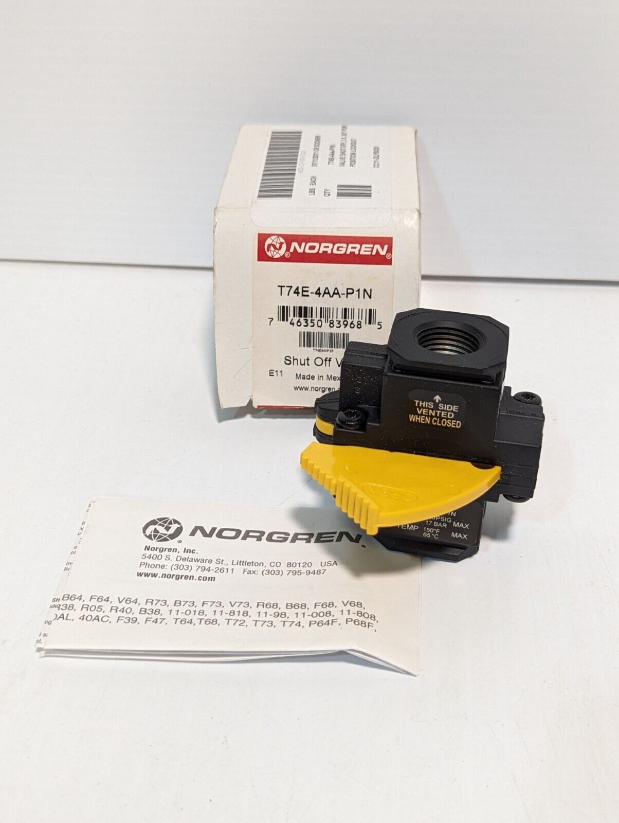 Norgren T74E-4AA-P1N Shut-Off Valve 3x.50" Port Position