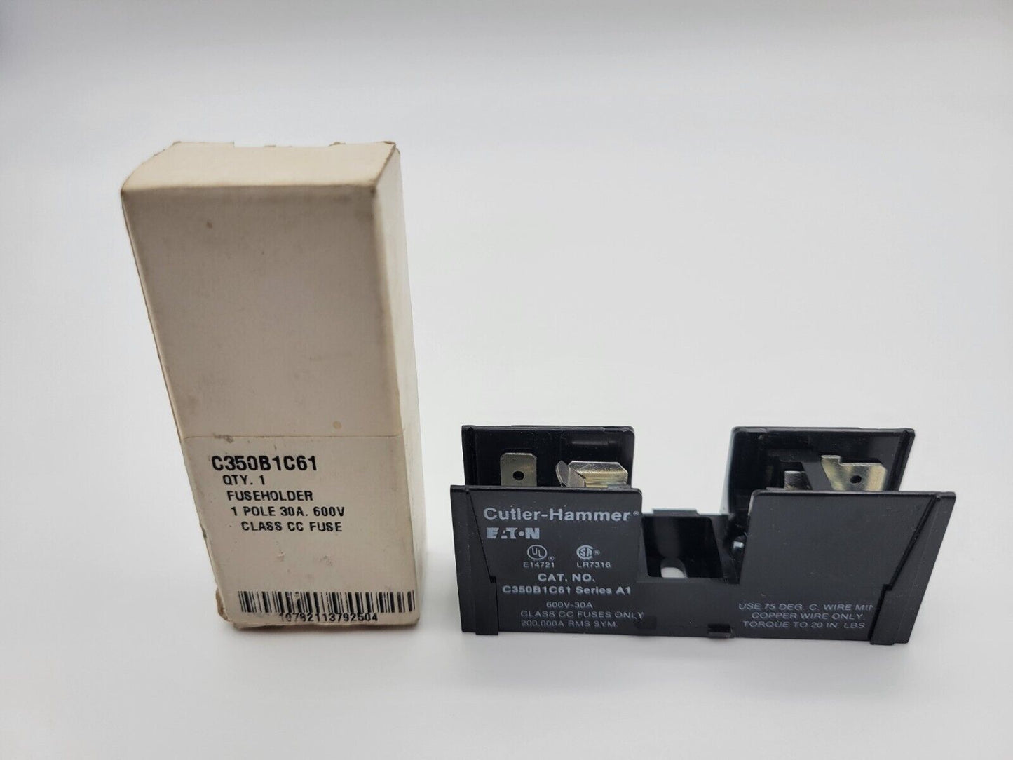Cutler Hammer Eaton C350B1C61 Fuse Holder 30 Amp 600VAC 1 Pole for Class CC Fuse