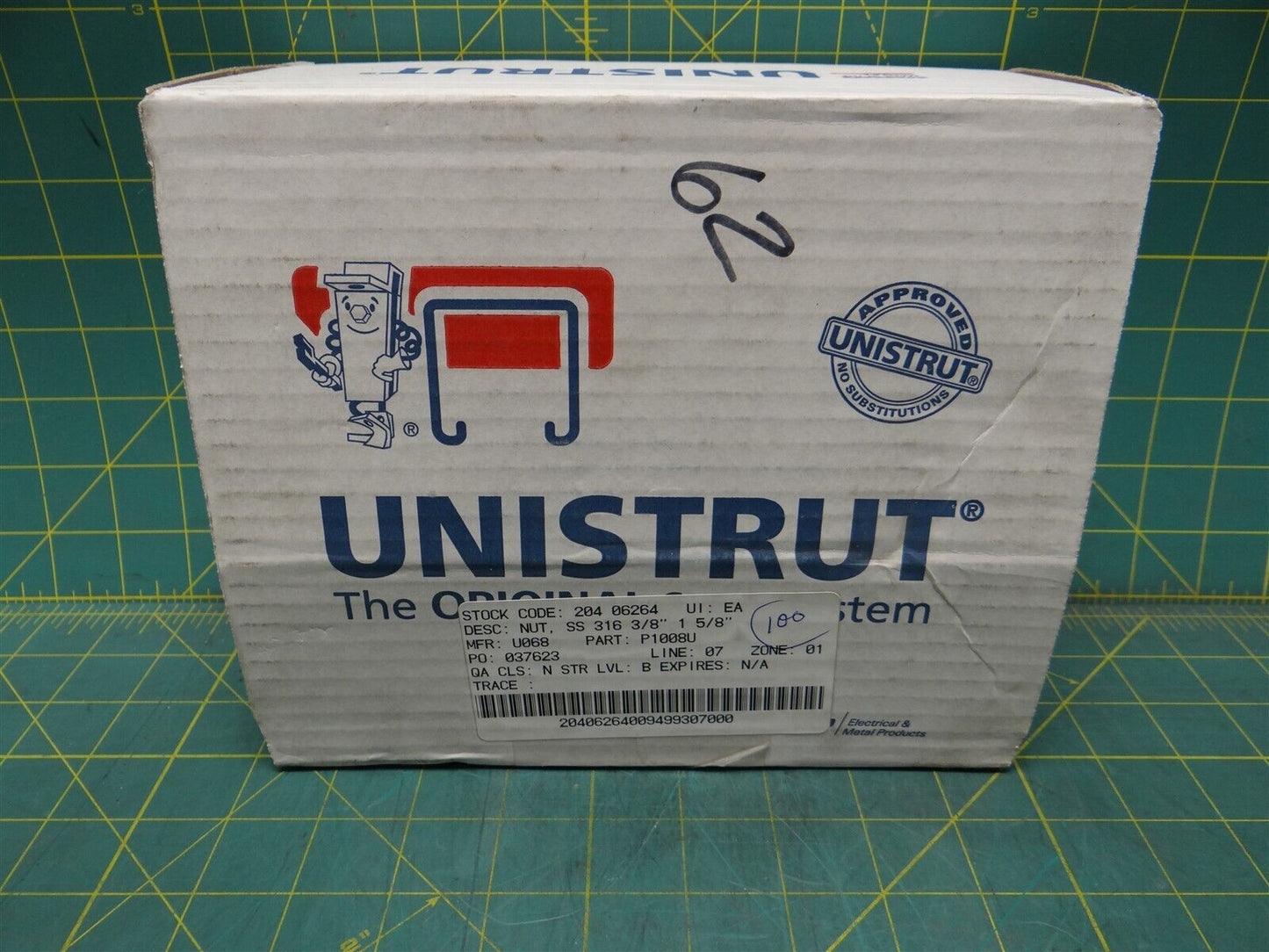 100 Unistrut P1008U 3/8"-16 Stainless Steel Spring Nut for P1000-P3000 Channel