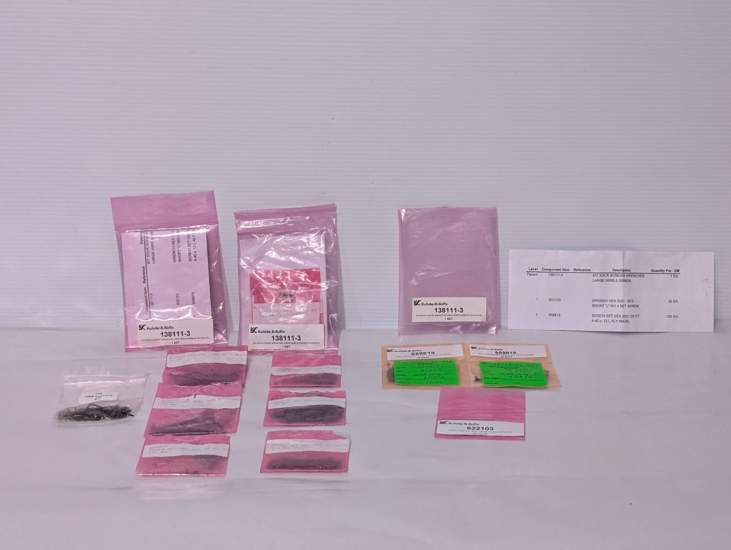 Lot of 3 Kulicka & Soffa 138111-3 Parts Kits, Incl. 622103 & 659819 Sub-kits