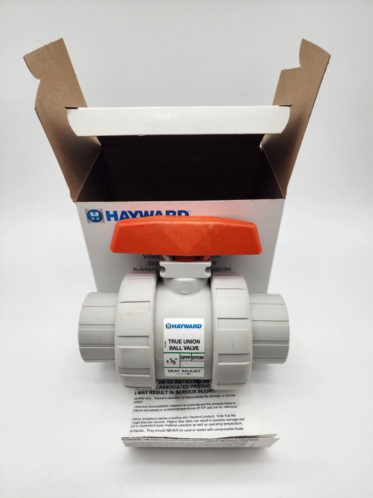 Hayward TB4P150TE 1-1/2" GFPP TB Series True Union Ball Valve with Threaded Ends