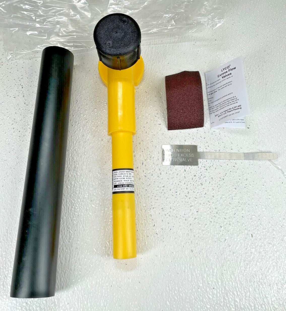 Molded Poly Gas Tapping Tee 3" x 3/4" IPS w/ LYCO Excess Flow Valve EFV 1800 Ser