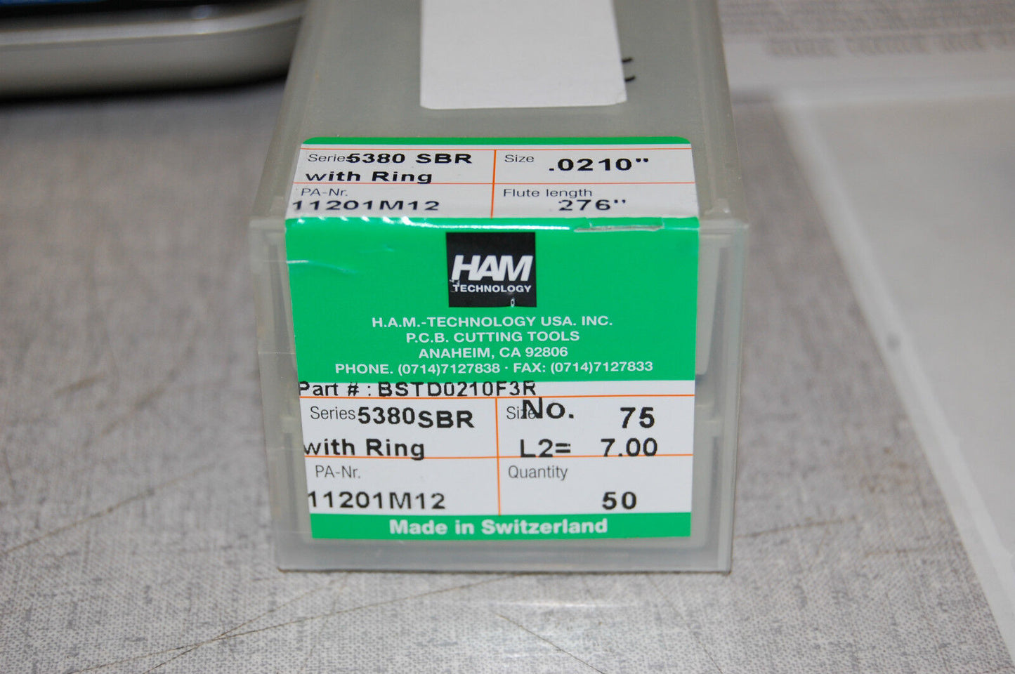 HAM Technology 5380 SBR w/ring Circuit Board Bits 0.0210" 11201M12 50 pcs. 