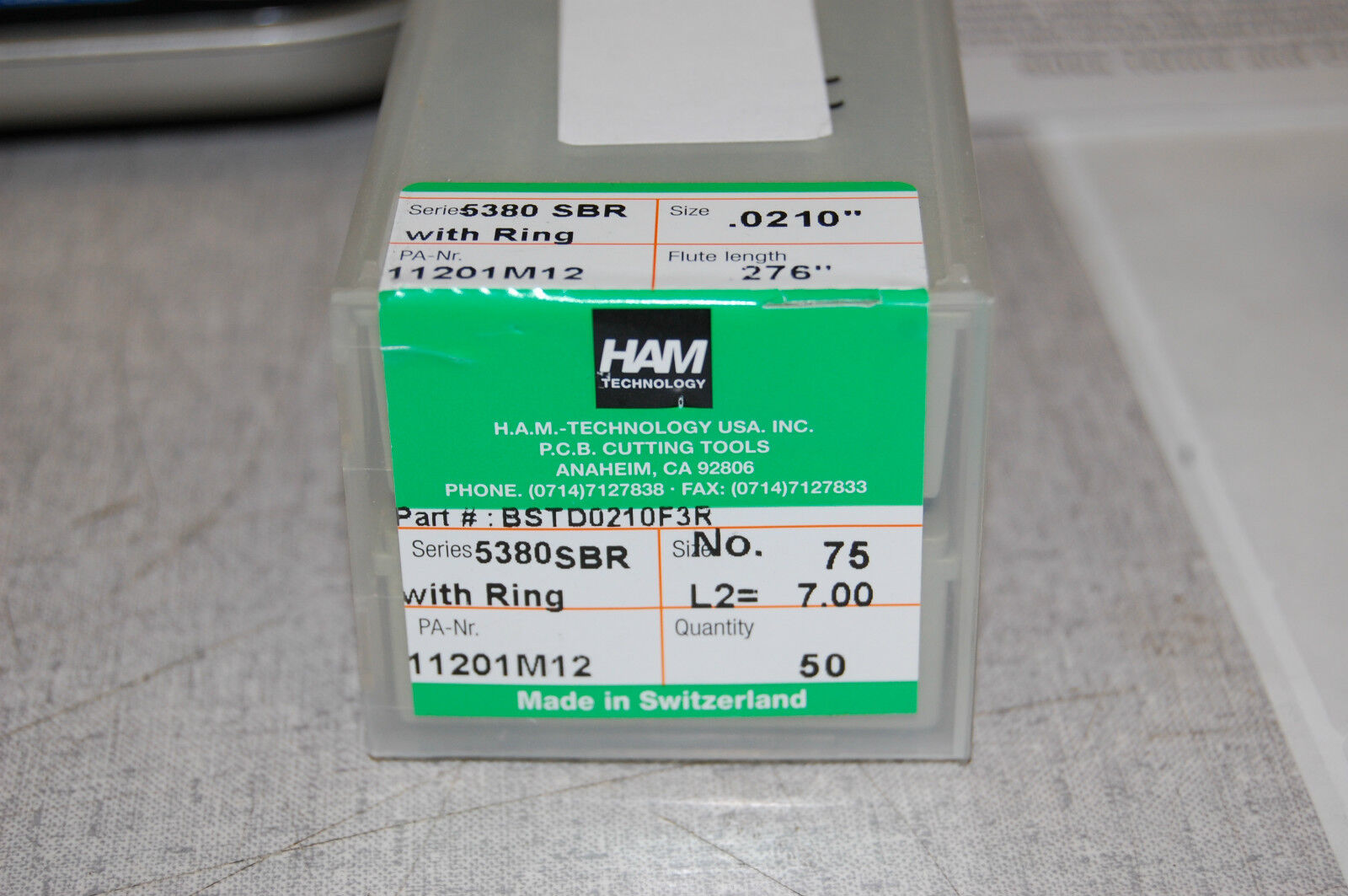 HAM Technology 5380 SBR w/ring Circuit Board Bits 0.0210" 11201M12 50 pcs. 