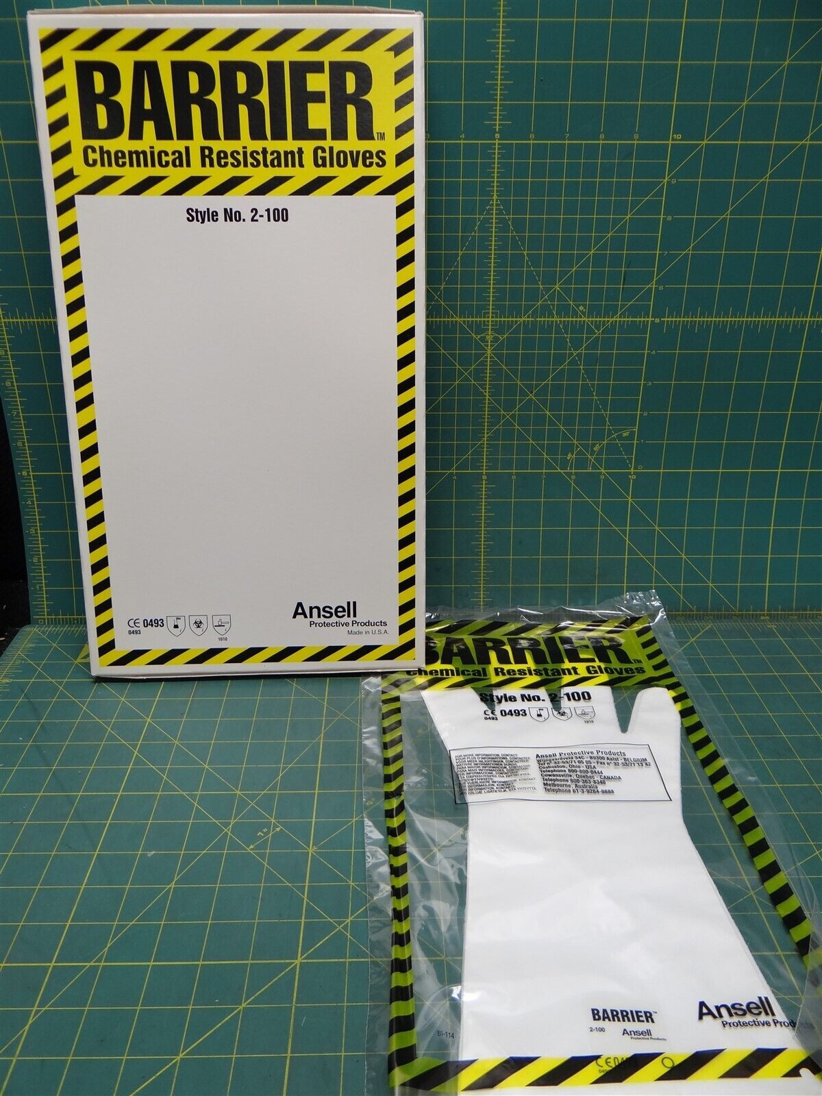 12 Pair Ansell Protective Barrier Chemical Resistant Gloves Style No. 2-100