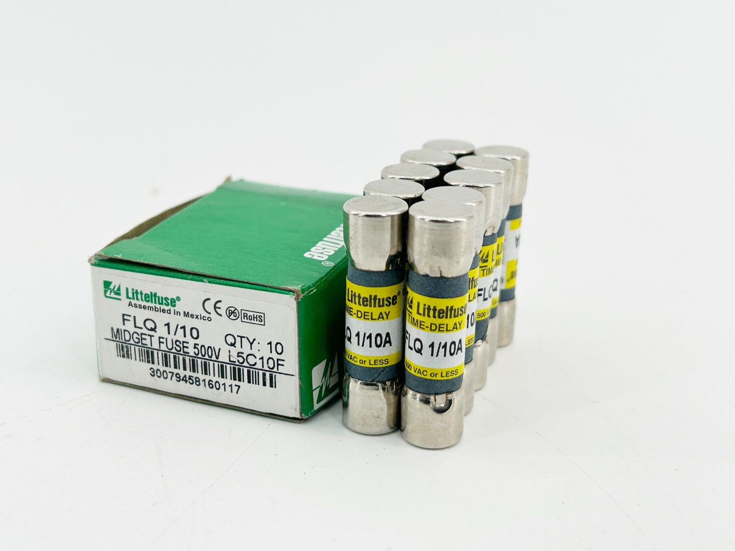 New Box of 10 Littelfuse FLQ-1/10 Time Delay Fuse 1/10A 500V