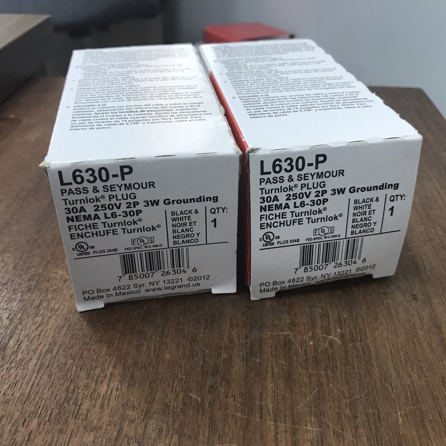 LOT OF TWO PASS & SEYMOUR L630P, 30A, 250V TWIST LOCK 3 BLADE