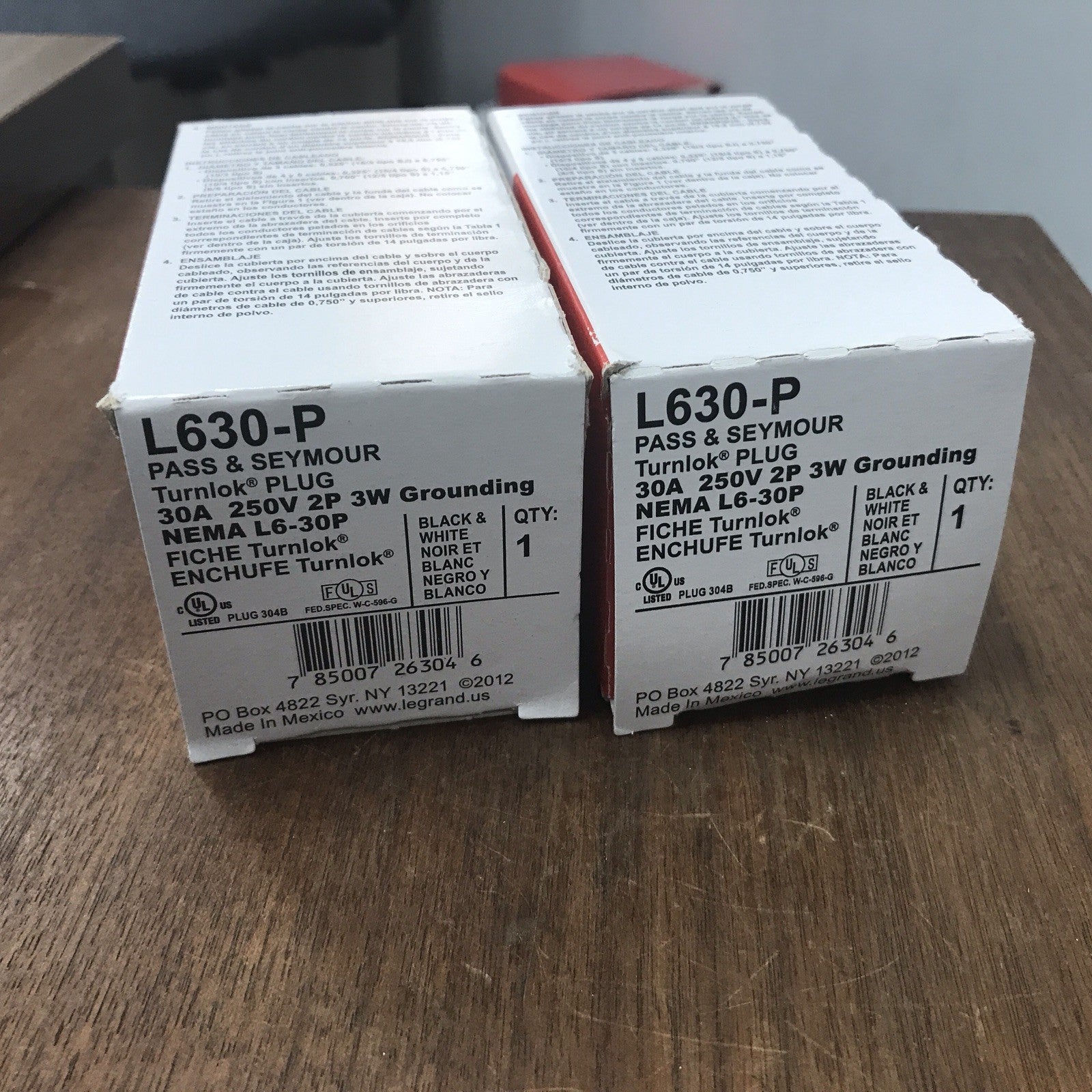 LOT OF TWO PASS & SEYMOUR L630P, 30A, 250V TWIST LOCK 3 BLADE