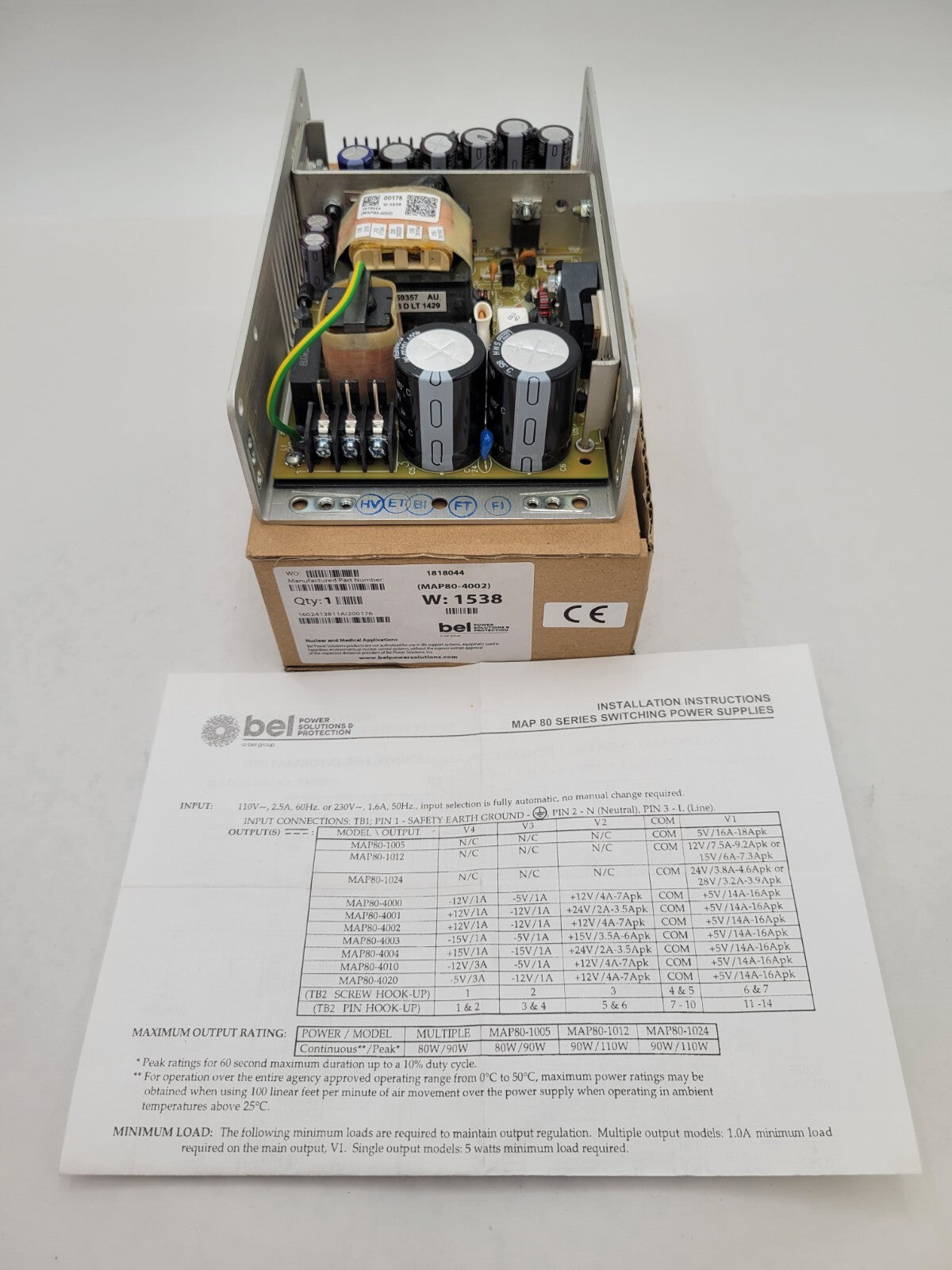 BEL MAP80-4002 Switching Power Supply In: 110/230V Out: 5/12V 80W Quad Output