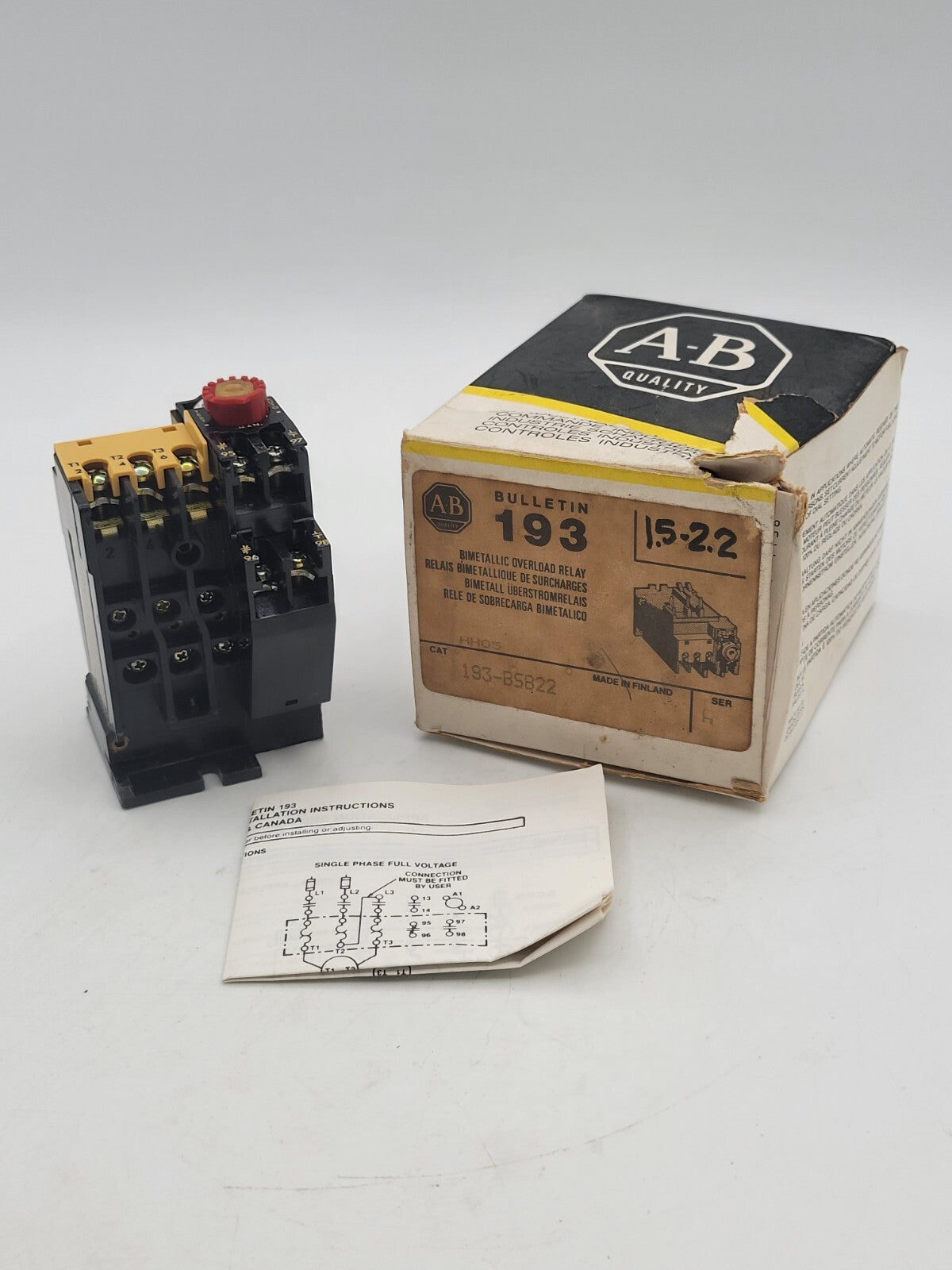 Allen-Bradley 193-BSB22 Bulletin 193 Bimetallic Overload Relay 1.5-2.2A 300V 3P