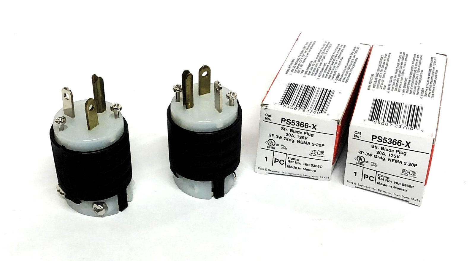 Legrand Pass & Seymour 20A 125V 2P 3W Straight Blade Plug PS5366-X [Lot of 2]NOS