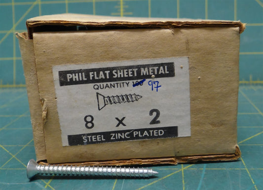 (Box of 97) #8 x 2 in. Zinc Plated Steel Phillips Flat Head Sheet Metal Screws