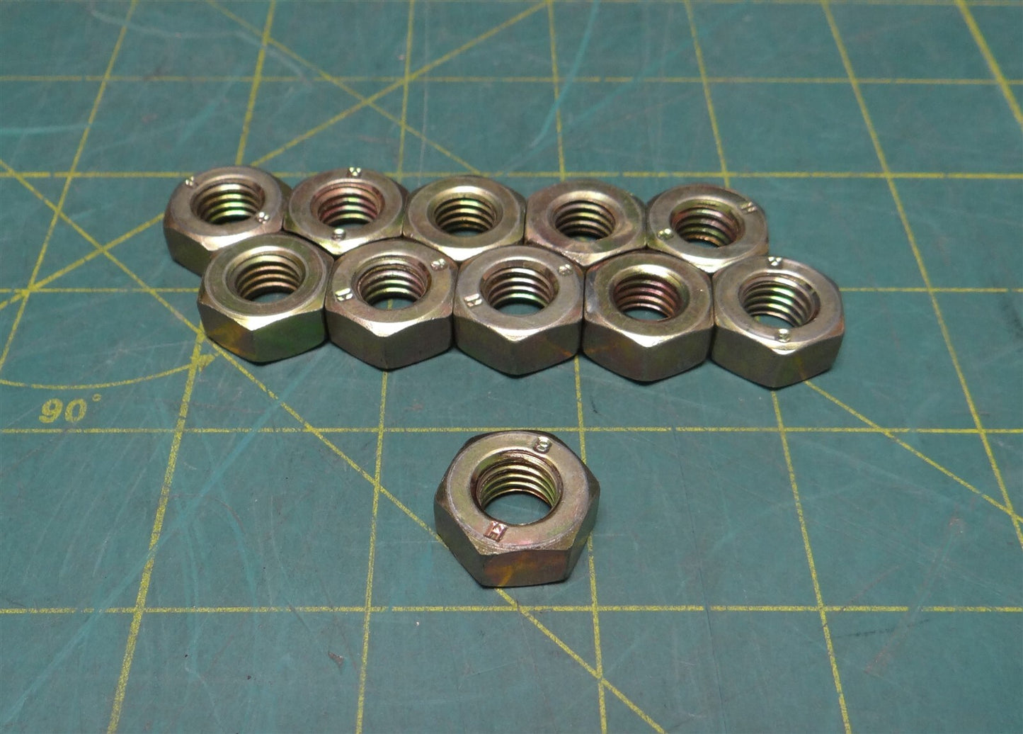 (Lot of 11) 3/8"-16 Coarse Hi Strength Yellow-Chromate Zinc Plated Steel Hex Nut