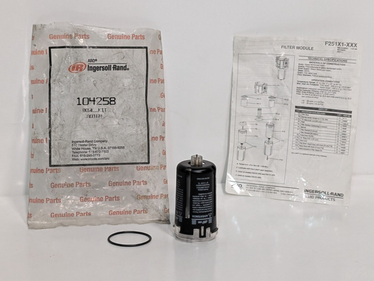 Lot of 2 ARO Ingersoll-Rand 104258 bowl kits, A0168, in original packaging