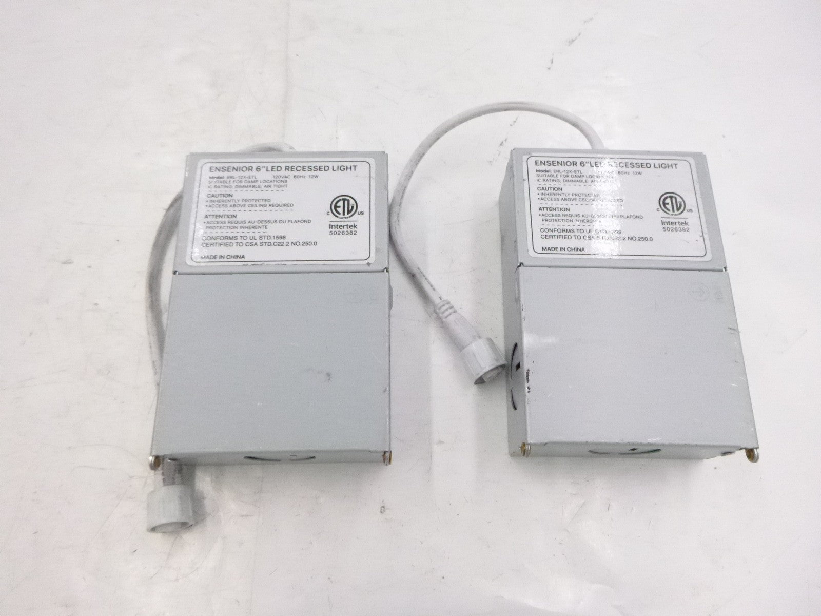 2 Pack Ensenior ERL-12X-ETL LED Recessed Light 6" Junction Box 120VAC 60Hz