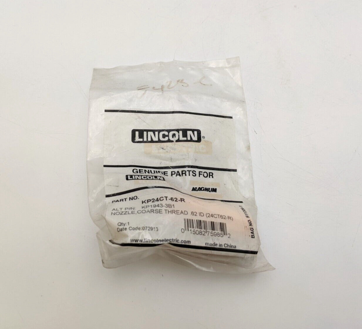 Lincoln Electric KP24CT-62-R Gas Nozzle Coarse Thread .62ID 1/4" Tip Recessed