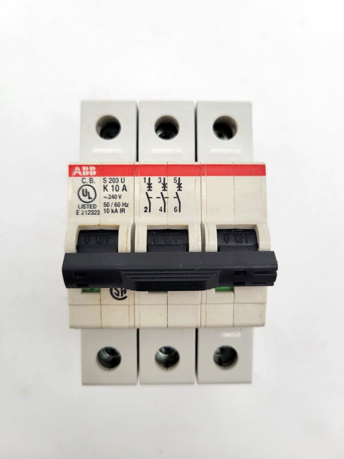 ABB S203UK10A Circuit Breaker 10 Amp 3 Pole 240 VAC DIN Rail Mount Supplementary