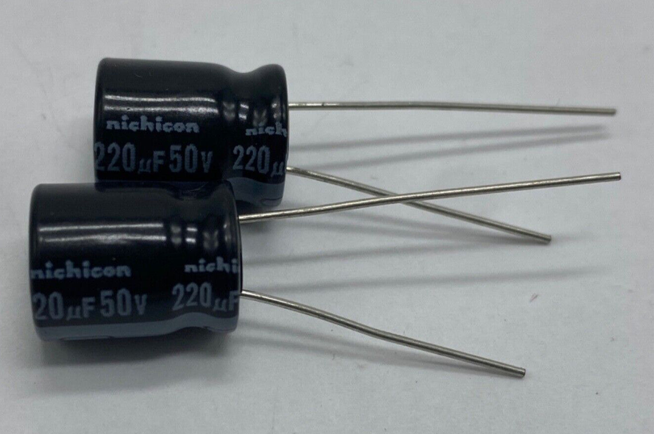 Pack of 2, Nichicon UVZ1H221MPD electrolytic capacitor radial lead 220uf/50V