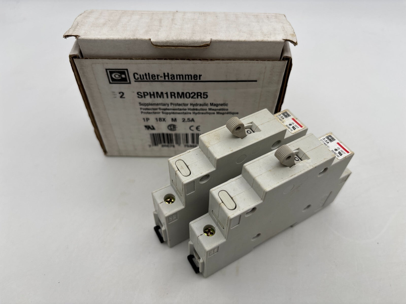 2PC Cutler-Hammer SPHM1RM02R5 DIN Rail Circuit Breaker 2.5A 277/480V 1P 1PH SPHM