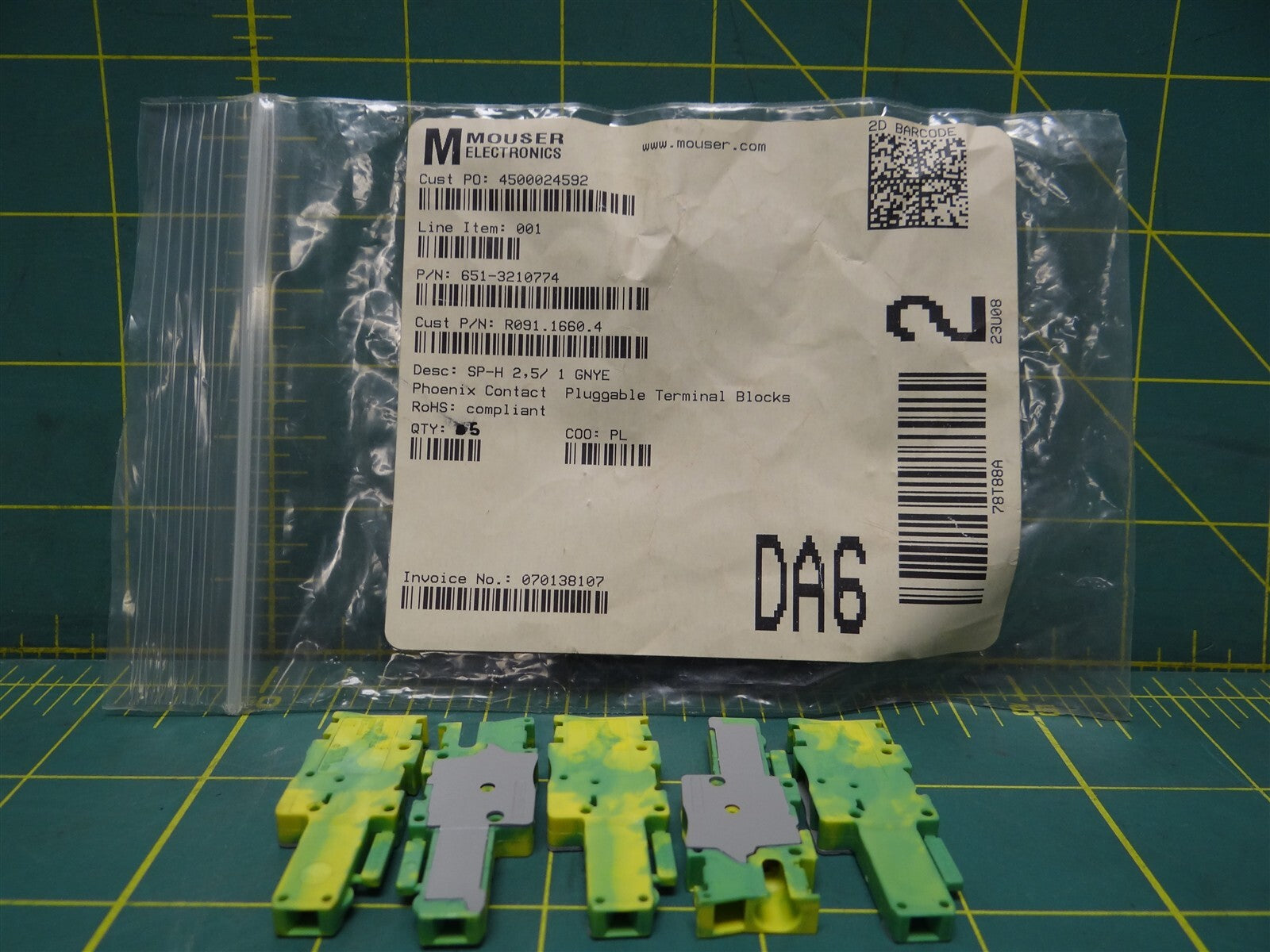 (Qty: 5) Phoenix Contact Pluggable Terminal Block 3210774 1P 24A 500V 12-28AWG