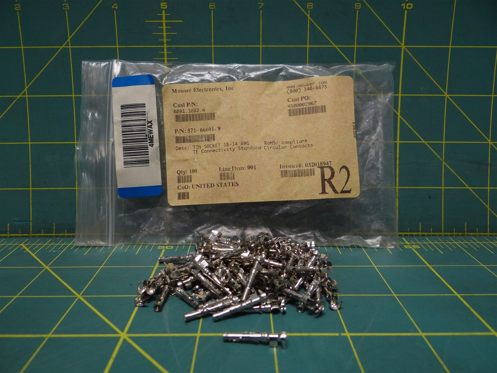 (Qty: 100) TE Connectivity Standard Circular Contact Tin Socket 18-14AWG 66601-9