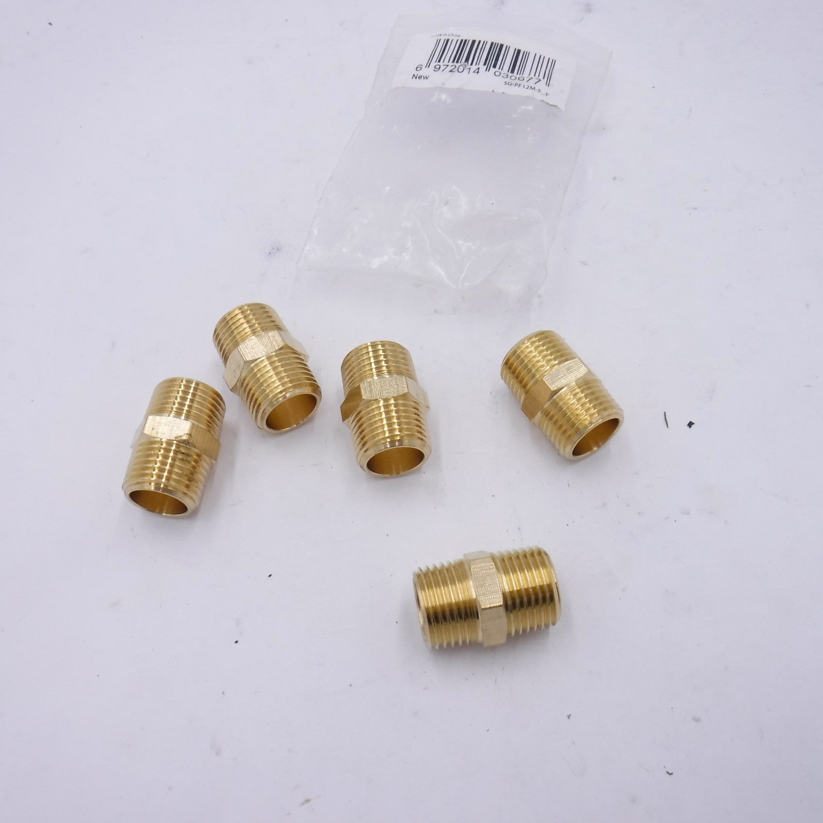 5 Pack Sungator 1/2" Male x 1/2" NPT Male Brass Hex Nipple