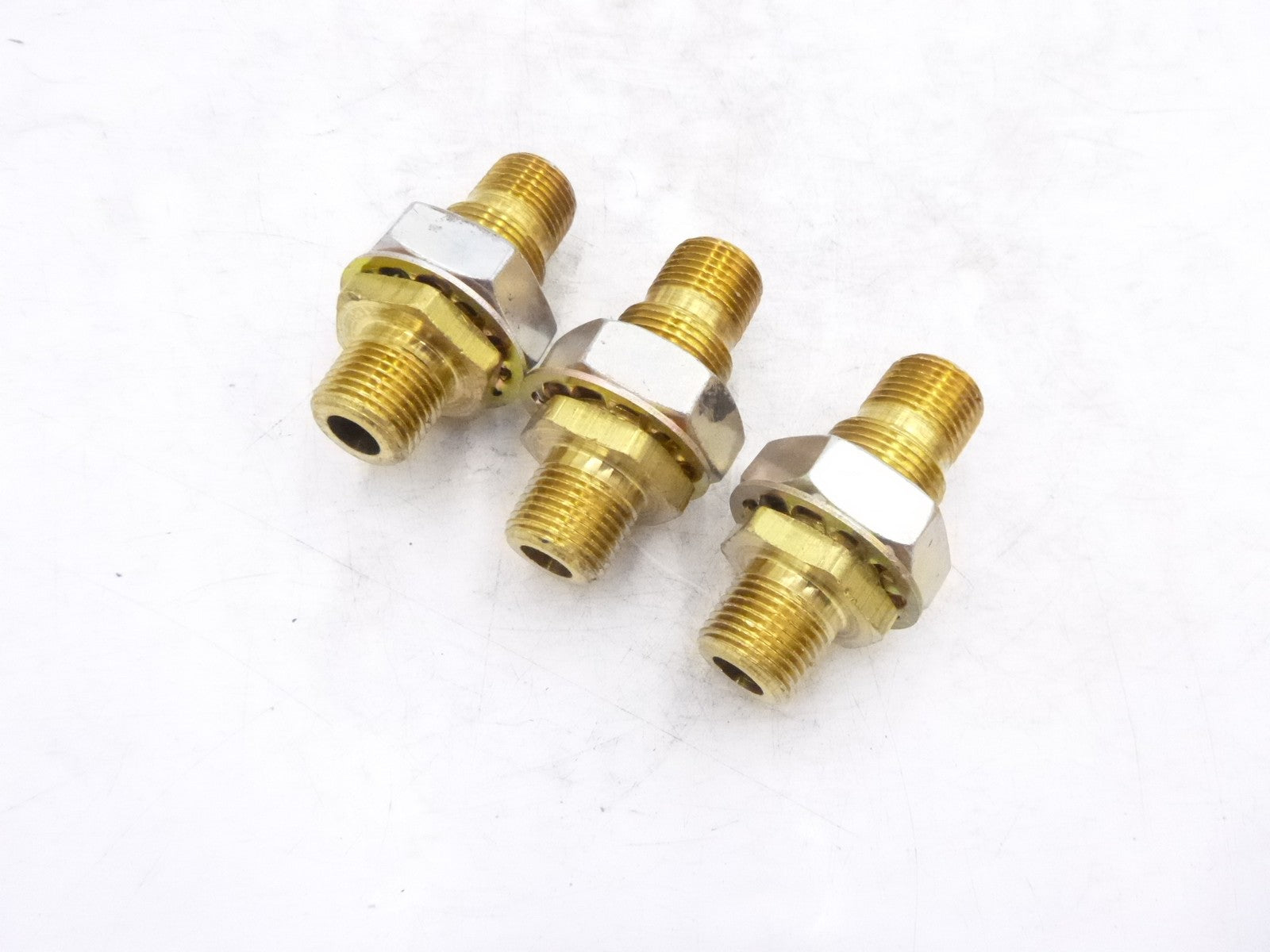 3 Pack Tramec Sloan S600 Bulkhead Brass Fitting 2-7/8" L .375"x 1.125" Steel Nut