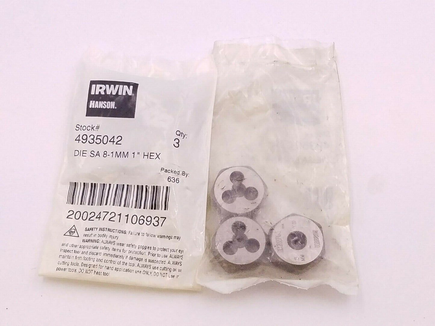 3 Pcs Irwin Hanson 4935042 Die SA 8-1mm 1" Hex Hexagon Self Aligning HCS Tool 